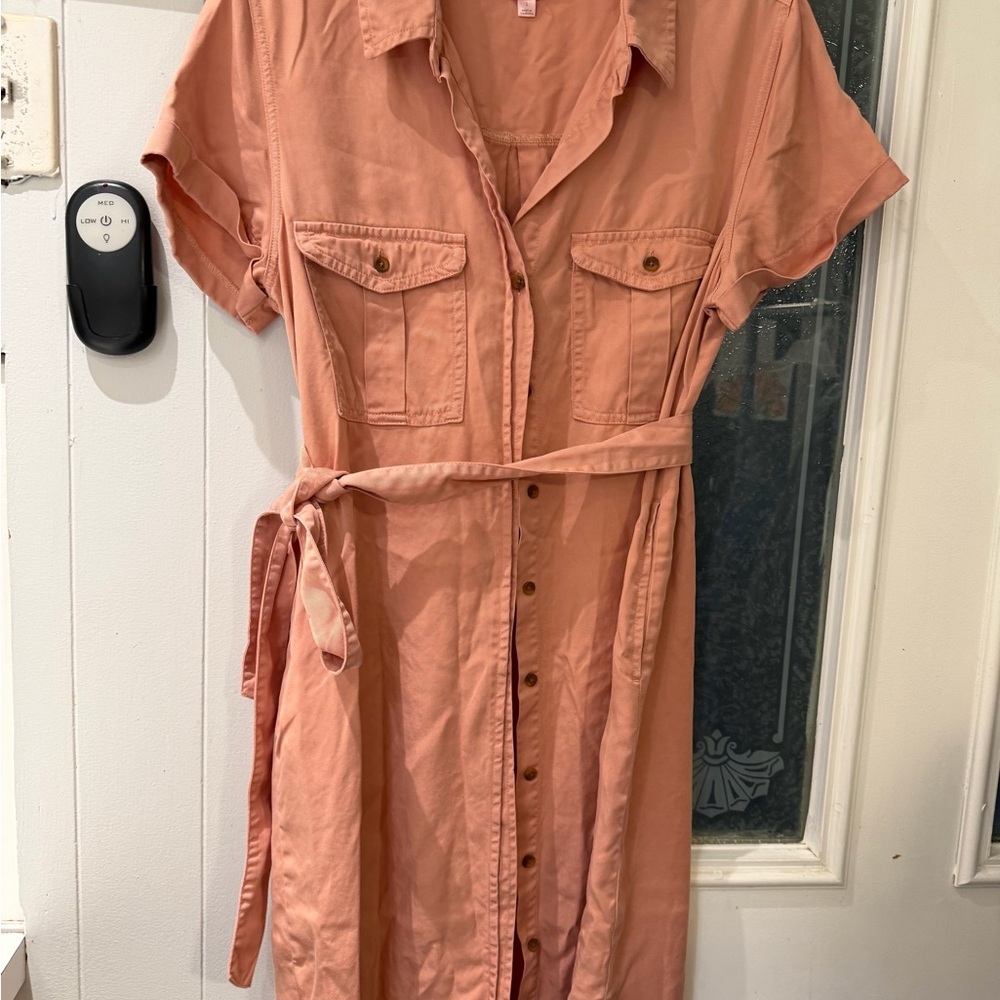 Wild Rose Peach Button-Up Midi Dress